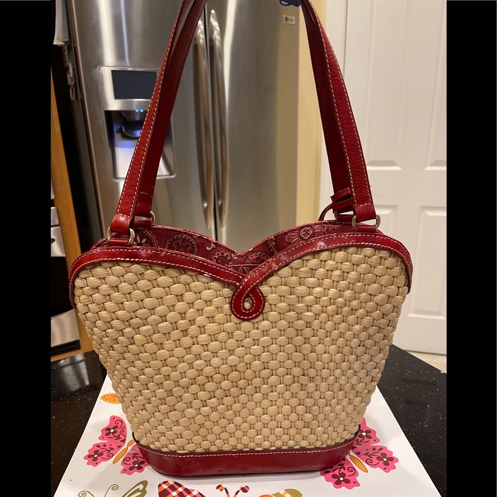 BRIGHTON STRAW & LEATHER BANDANA FABRIC ACCENTED MARILYN SHOULDER BAG - Picture 7 of 14